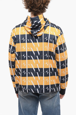 Two-Tone Half Zipped Hoodie with Monogram Motif
