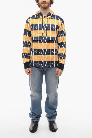Two-Tone Half Zipped Hoodie with Monogram Motif