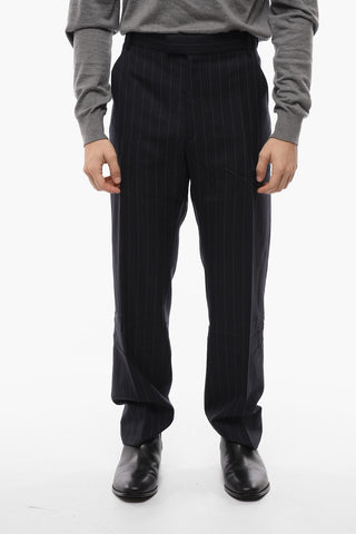 Concealed Closure Pinstriped Wool Pants