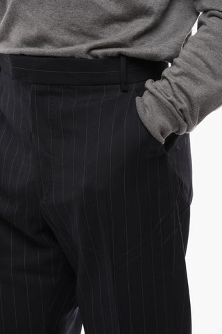 Concealed Closure Pinstriped Wool Pants