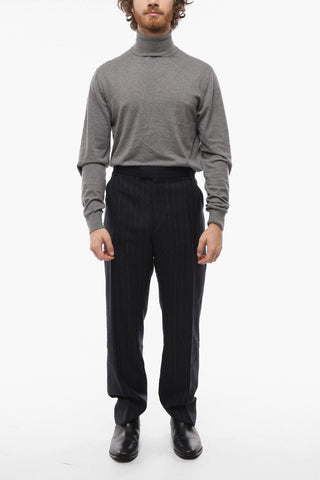 Concealed Closure Pinstriped Wool Pants