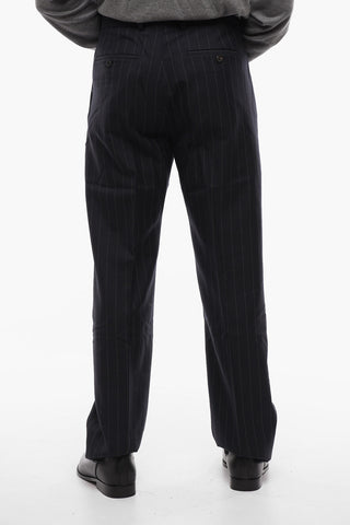 Concealed Closure Pinstriped Wool Pants