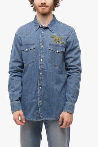 Denim Saharan Shirt with Embroidered Logo