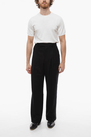 Overlock Hem Single-pleated Pants