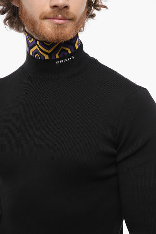 Embroiedered Turtle-Neck Cotton Pullover
