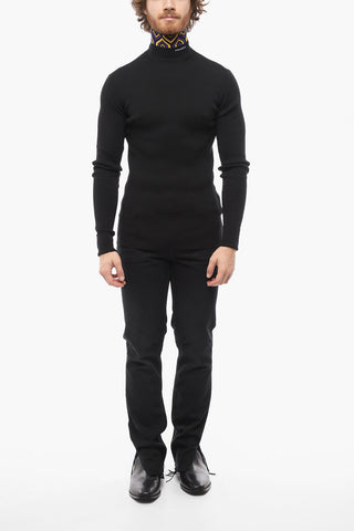 Embroiedered Turtle-Neck Cotton Pullover