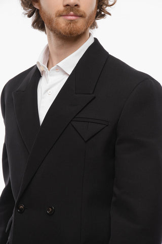 Double-breasted Wool Blazer with Peak Lapel
