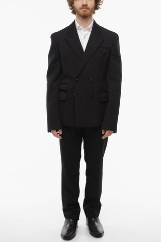 Double-breasted Wool Blazer with Peak Lapel