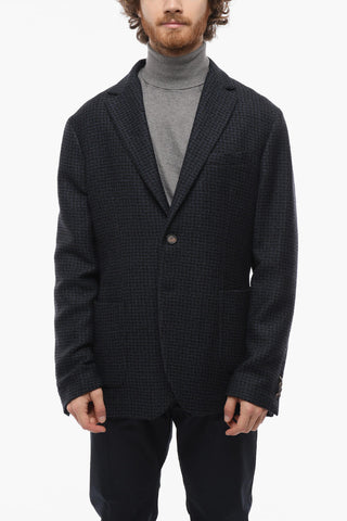 Blazer Semifoderato in Misto Mohair con Motivo Pied de Poule
