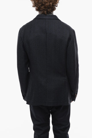 Blazer Semifoderato in Misto Mohair con Motivo Pied de Poule