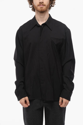 Hidden Buttoning Wool Shirt with Breast-pocket