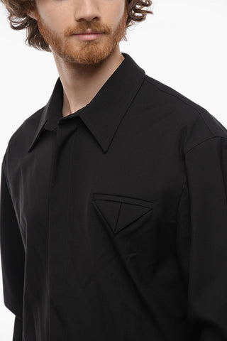 Hidden Buttoning Wool Shirt with Breast-pocket