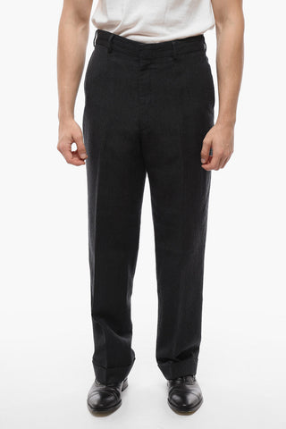 Wool and Linen Cuffed Hem Baggy Fit Pants