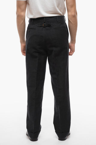 Wool and Linen Cuffed Hem Baggy Fit Pants