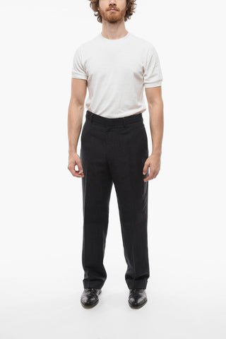 Wool and Linen Cuffed Hem Baggy Fit Pants