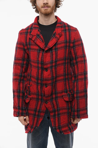 Single-breasted Wool Blazer with Tartan Motif