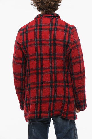 Single-breasted Wool Blazer with Tartan Motif