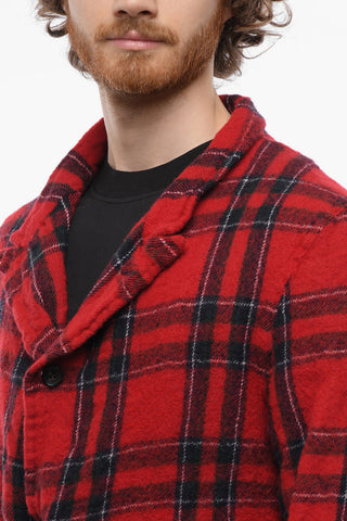 Single-breasted Wool Blazer with Tartan Motif