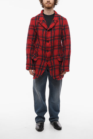Single-breasted Wool Blazer with Tartan Motif