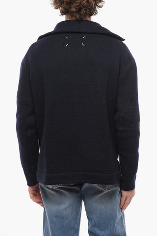 Mock Neck Reversible Sweater with Denim Patches