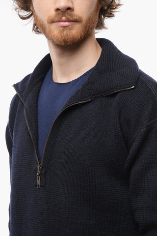 Mock Neck Reversible Sweater with Denim Patches