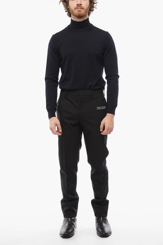 Virgin-Wool Trousers with Four Pockets and Overlock Hem