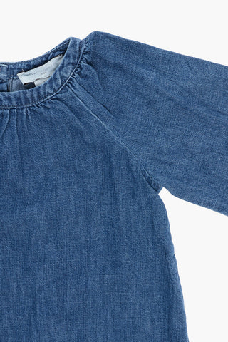 Vestito in Denim a Manica Lunga con Ricamo Funghi