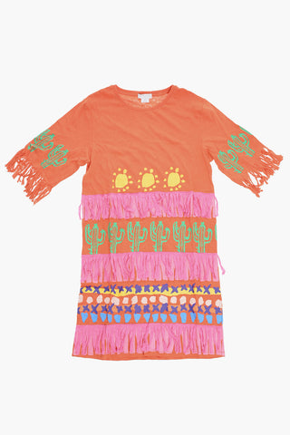 Cotton and Linen Dress with Fringes