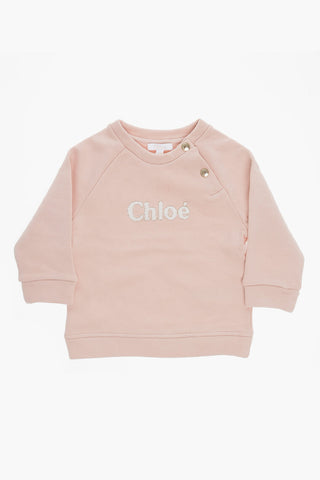 Fleeced Cotton Crew-neck Sweatshirt with Golden Buttons