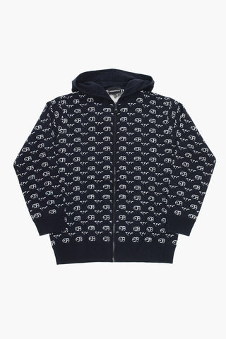 EMPORIO Virgin Wool Sweater with Hood and Zip Closure