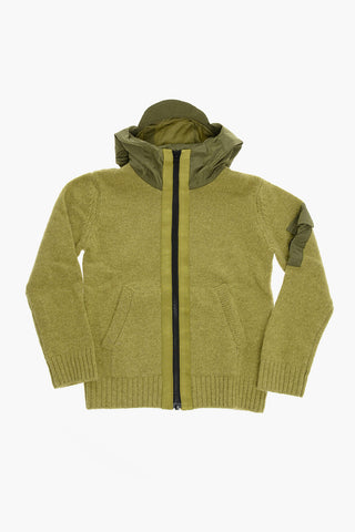 Wool Blend Sweater with Hood and Zip Closure