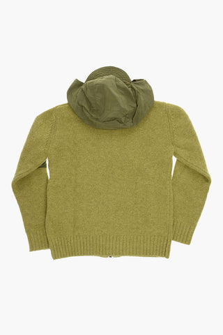 Wool Blend Sweater with Hood and Zip Closure