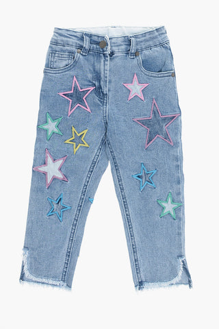 Stretch Denim Jeans with Embroidered Stars