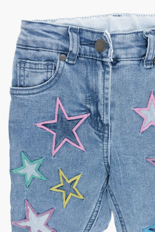 Stretch Denim Jeans with Embroidered Stars