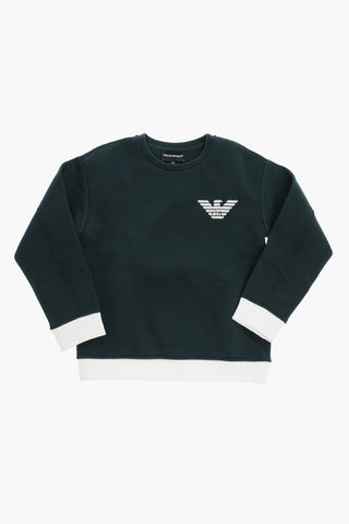 EMPORIO Solid Color Crew-neck Sweatshirt with Contrasting Edges