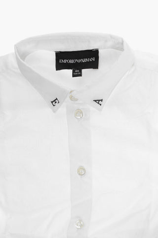 EMPORIO Cotton Poplin Shirt with Embroidery on the Collar