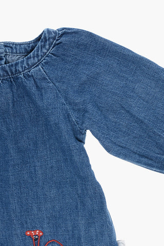 Long Sleeve Denim Dress with Mushrooms Embroidery