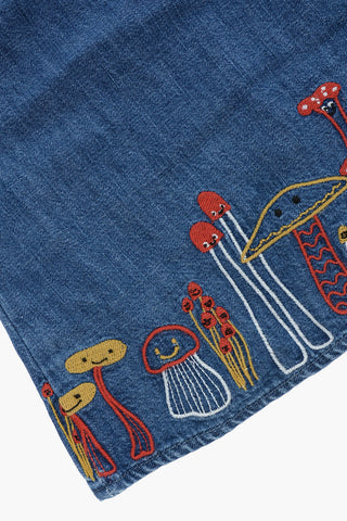 Long Sleeve Denim Dress with Mushrooms Embroidery