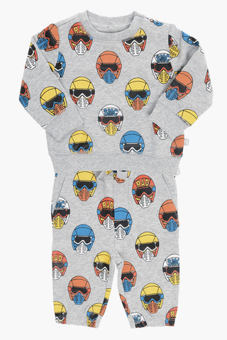 Fleeced-Cotton and Printes Joggers and Sweatshirt Set