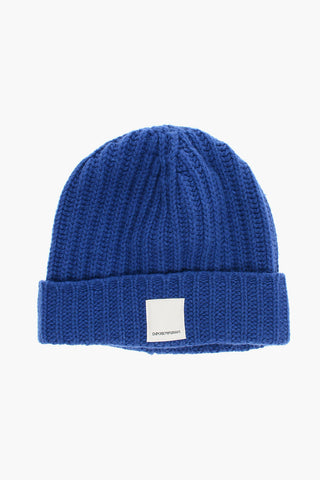 Beanie in Tinta Unita con Patch Logo a Contrasto