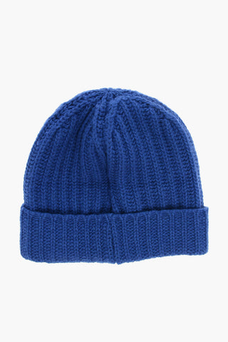Beanie in Tinta Unita con Patch Logo a Contrasto