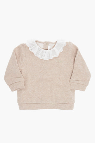 Fleeced Cotton Sweatshirt with Sangallo Collar