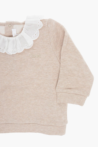 Fleeced Cotton Sweatshirt with Sangallo Collar