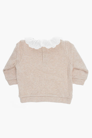 Fleeced Cotton Sweatshirt with Sangallo Collar