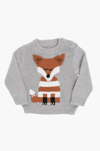 Crew-neck Sweater with Fox Embroidery