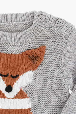 Crew-neck Sweater with Fox Embroidery