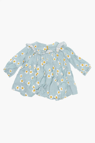 Pleated Twill Dress with Daisy Print