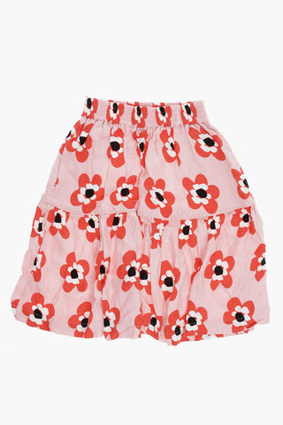 Floral Patterned Flared Skirt with Drawstring Waist