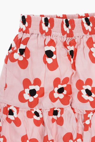 Floral Patterned Flared Skirt with Drawstring Waist