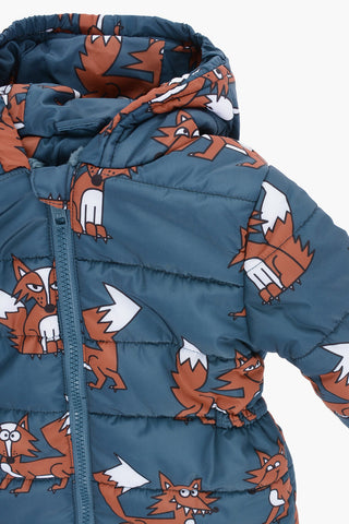 Hooded Snowsuit with Printed Foxes